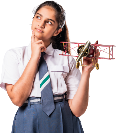 Student holding aircraft model